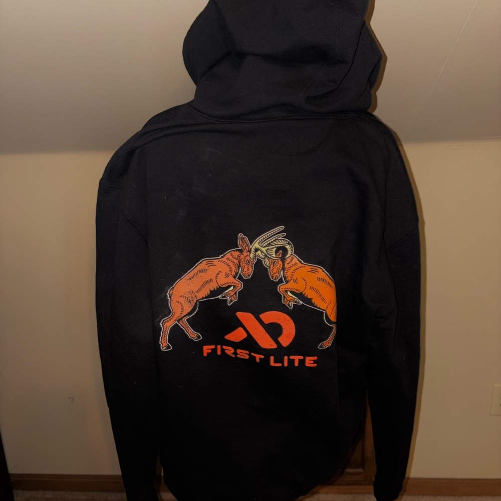 First Lite Black Hoodie with Orange Design